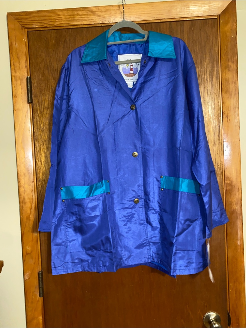 Atlantic Beach Bright Blue Women 100% Silk Button-Front Light Jacket